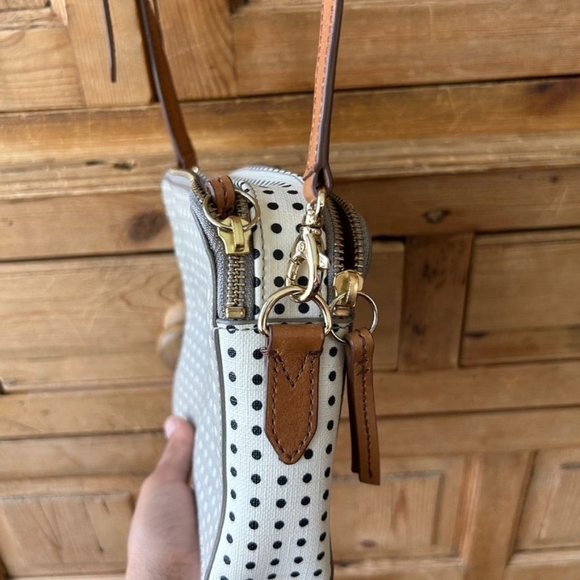 Fossil Dotted Leather Gray White Brown Crossbody Bag - Picture 8 of 12